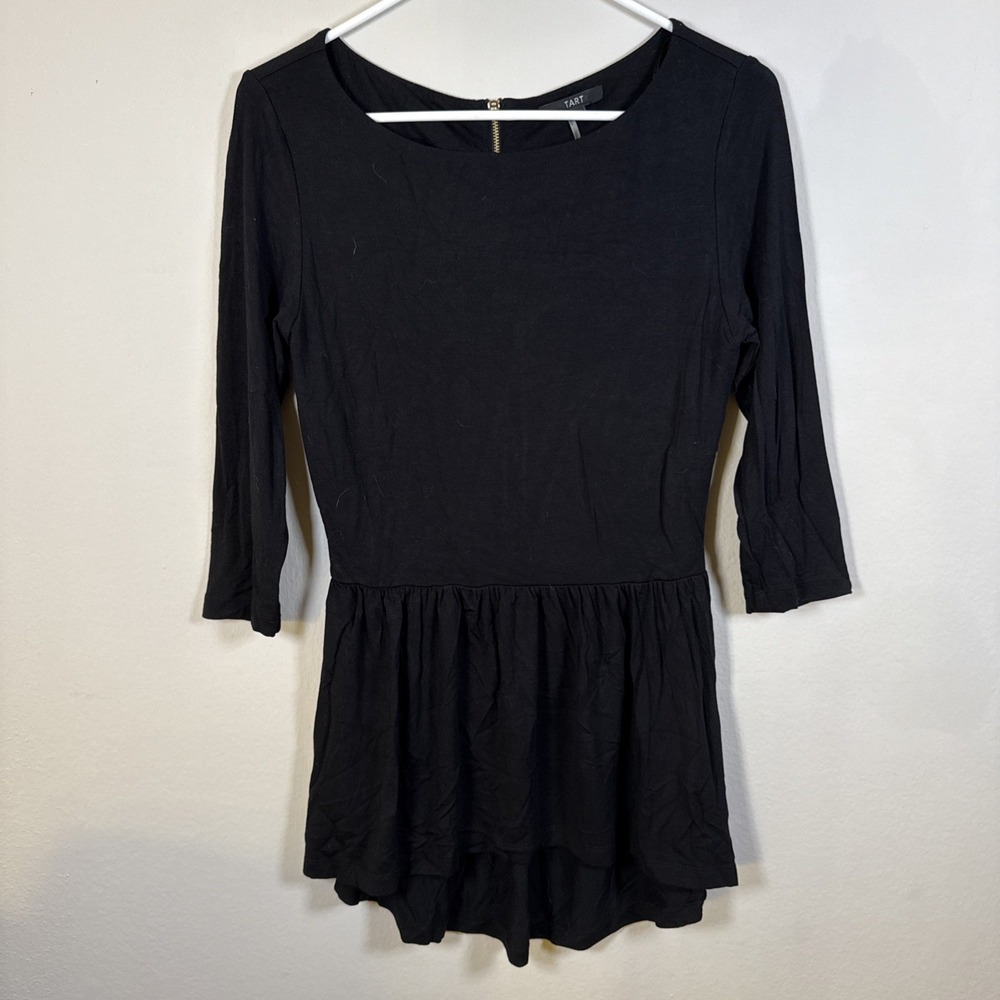 Tart Black Long Sleeve Pleated Mini Dress Women's S – Elegant Scoop Neck
